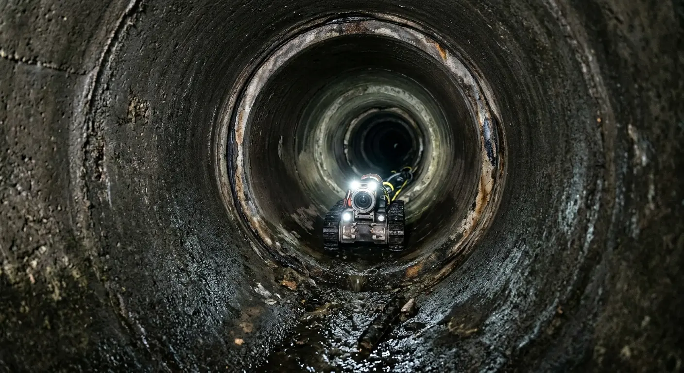 Robotic sewer camera inspecting pipe interior for Sewer Line Cleaning in Pineville